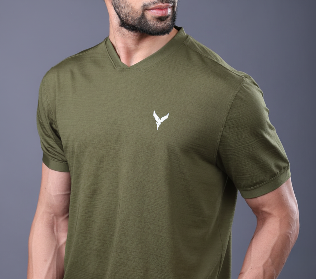 Yoddha Stretch - V neck Olive T Shirt