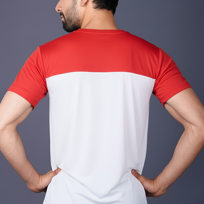 Yoddha Stretch - Round neck Red and White T Shirt