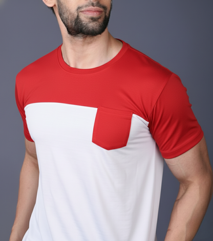 Yoddha Stretch - Round neck Red and White T Shirt