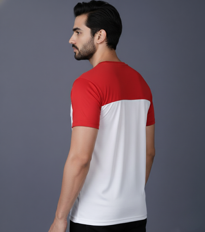 Yoddha Stretch - Round neck Red and White T Shirt
