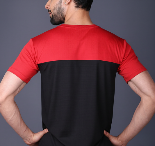 Yoddha Stretch - Round neck Red and Black T Shirt