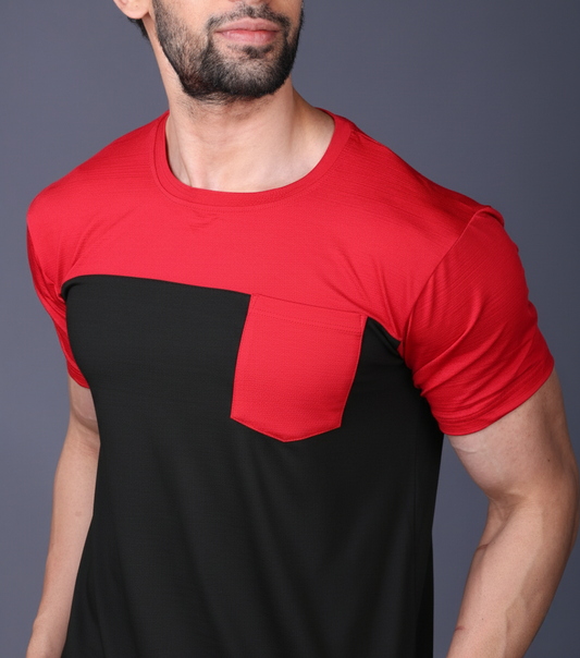 Yoddha Stretch - Round neck Red and Black T Shirt