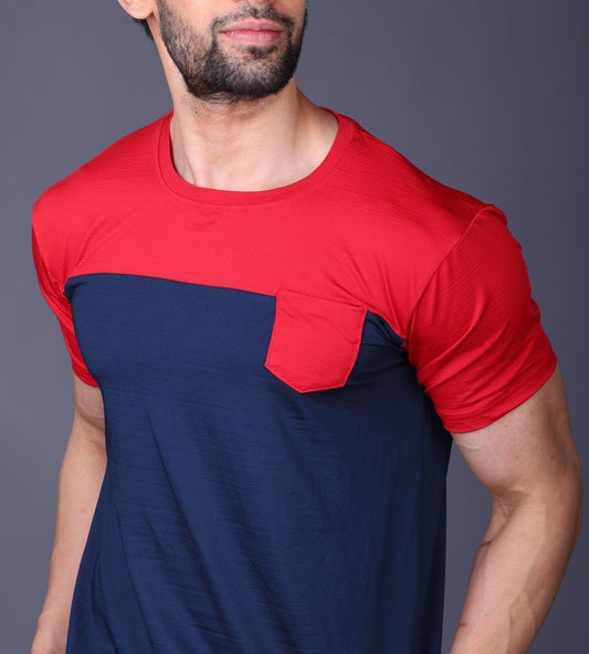 Yoddha Stretch - Round neck Red and Blue T Shirt