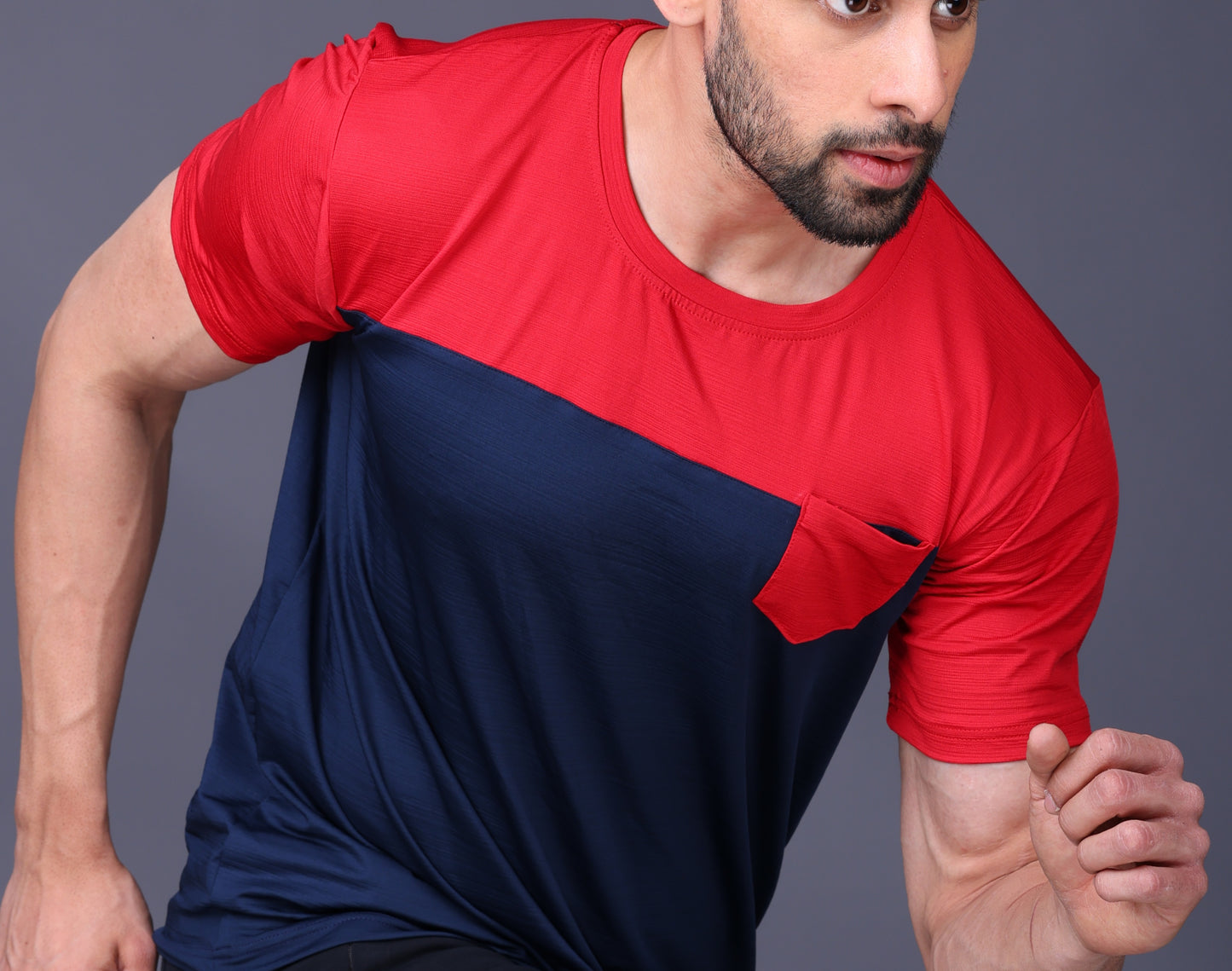 Yoddha Stretch - Round neck Red and Blue T Shirt