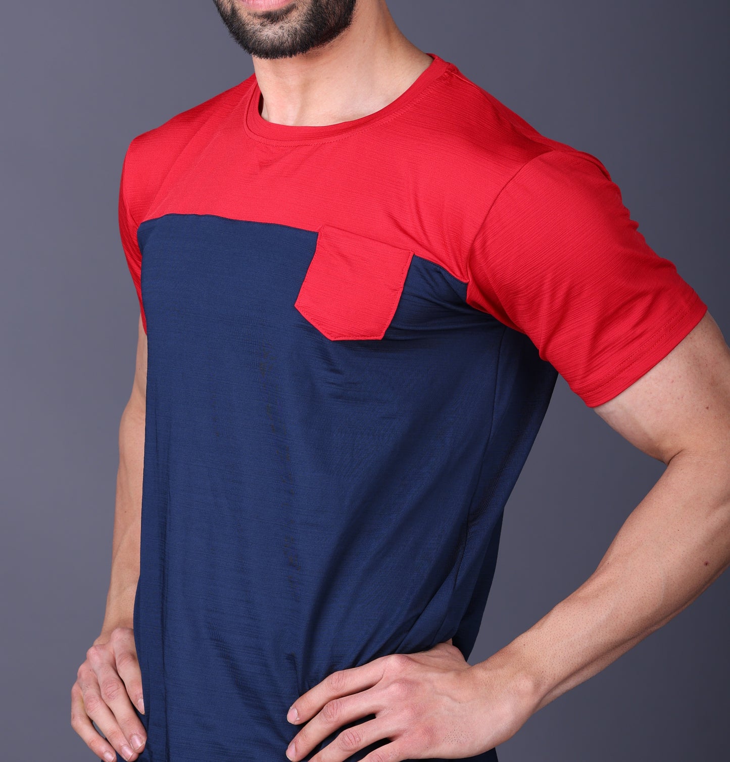 Yoddha Stretch - Round neck Red and Blue T Shirt