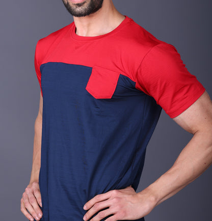 Yoddha Stretch - Round neck Red and Blue T Shirt