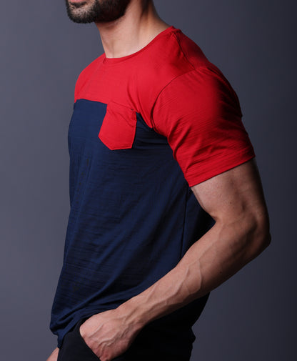 Yoddha Stretch - Round neck Red and Blue T Shirt