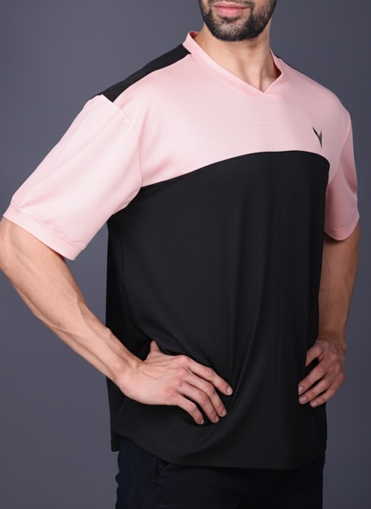 Yoddha Mesh - V neck Rose Dawn and Black T-shirt