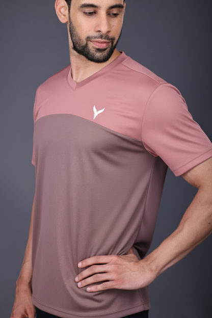 Yoddha Mesh - V neck Rose Dawn and Mauve T-shirt