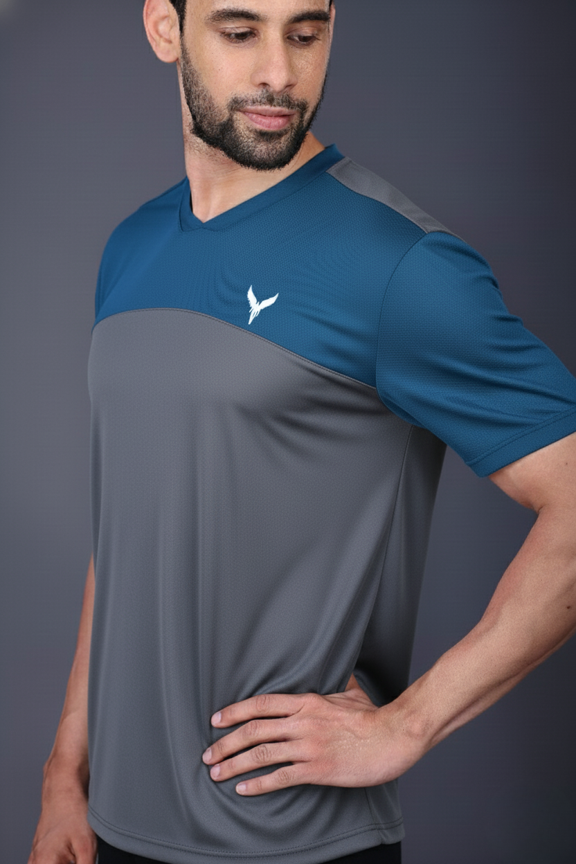 Yoddha Mesh - V neck Scuba and Graphite T-shirt