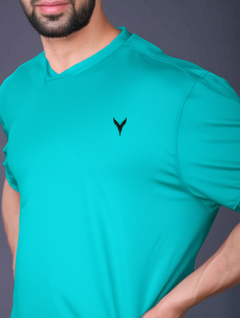 Yoddha Mesh - V neck Turquoise T-shirt