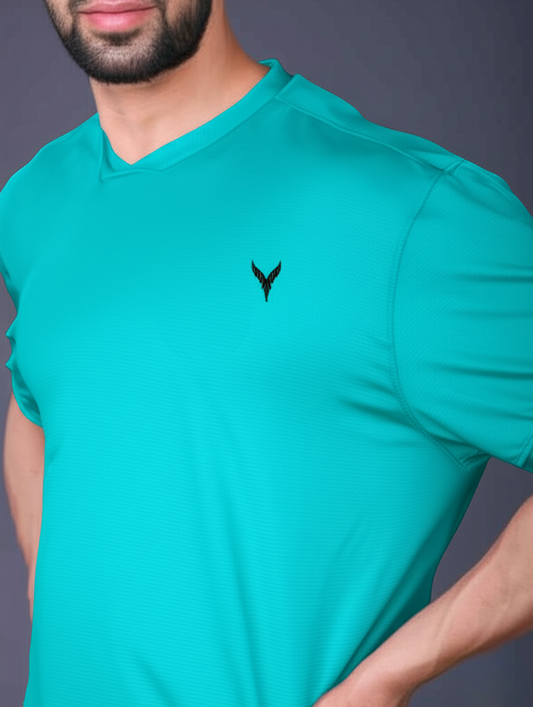 Yoddha Mesh - V neck Turquoise T-shirt
