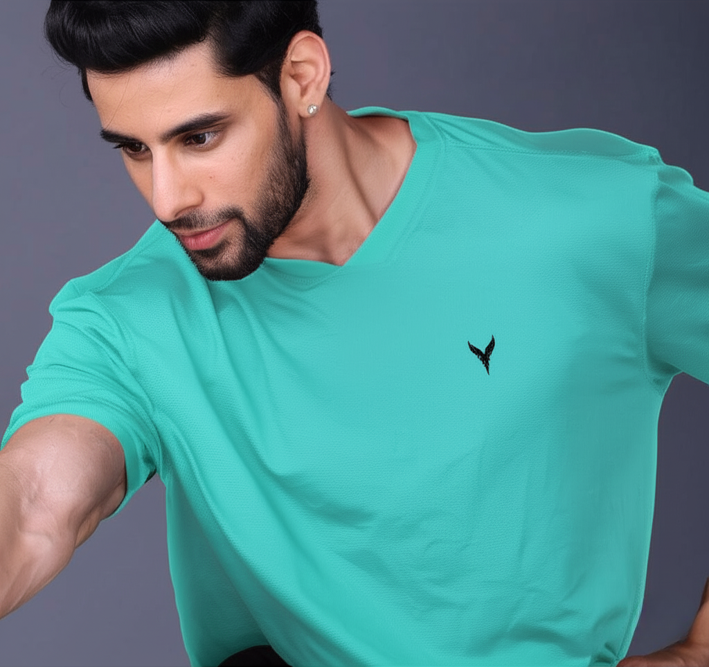 Yoddha Mesh - V neck Turquoise T-shirt