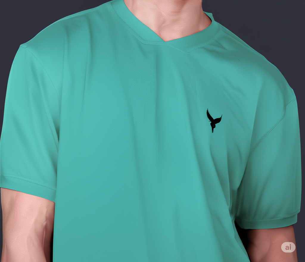 Yoddha Mesh - V neck Turquoise T-shirt