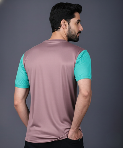 Yoddha Mesh - V neck Turquoise and Mauve T-shirt