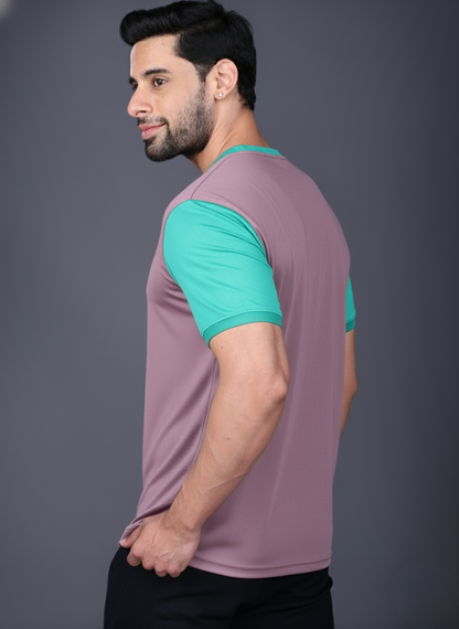 Yoddha Mesh - V neck Turquoise and Mauve T-shirt
