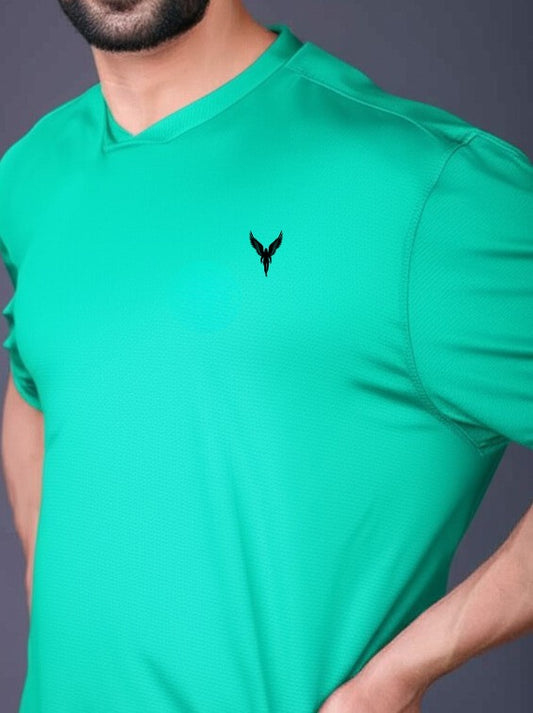 Yoddha Mesh - V neck Turquoise T-shirt