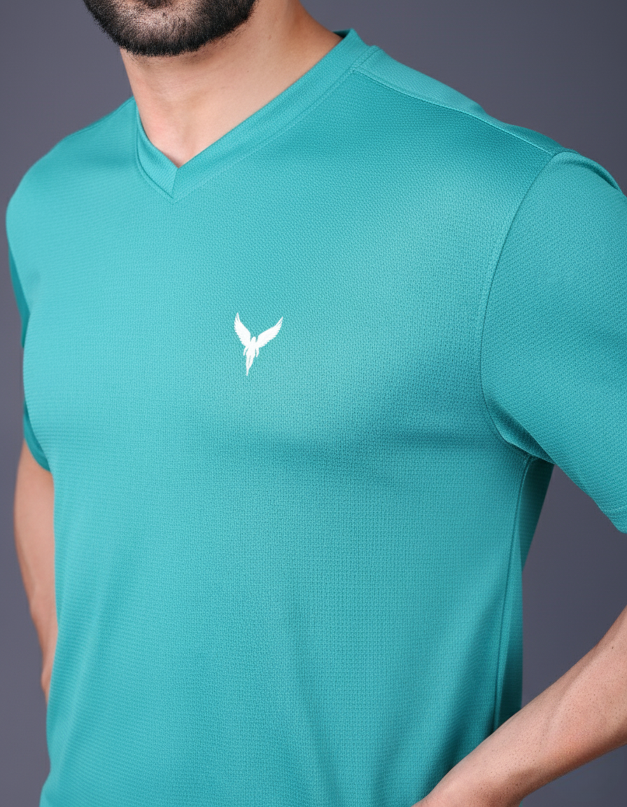 Yoddha Mesh - V neck Turquoise T-shirt