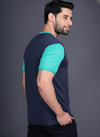 Yoddha Mesh - V neck Turquoise and Navy T-shirt