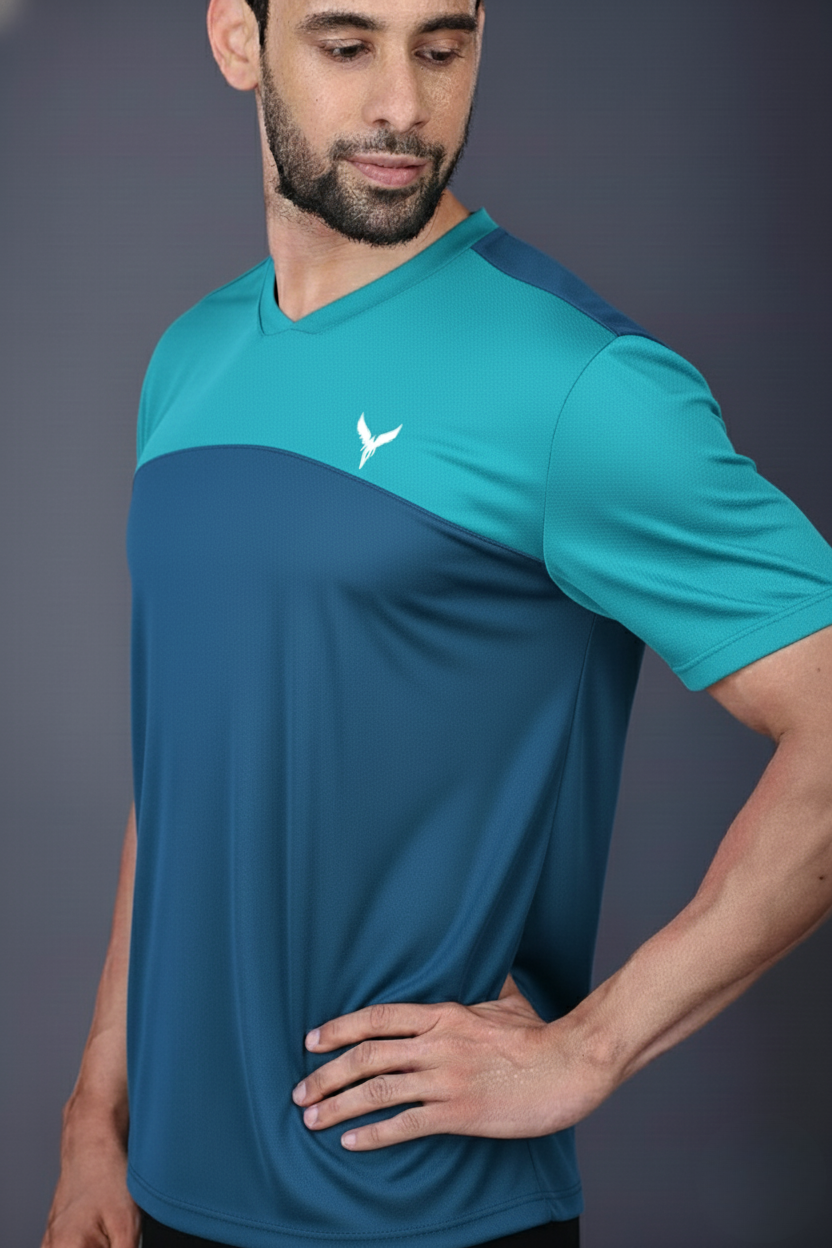 Yoddha Mesh - V neck Turquoise and Scuba T-shirt