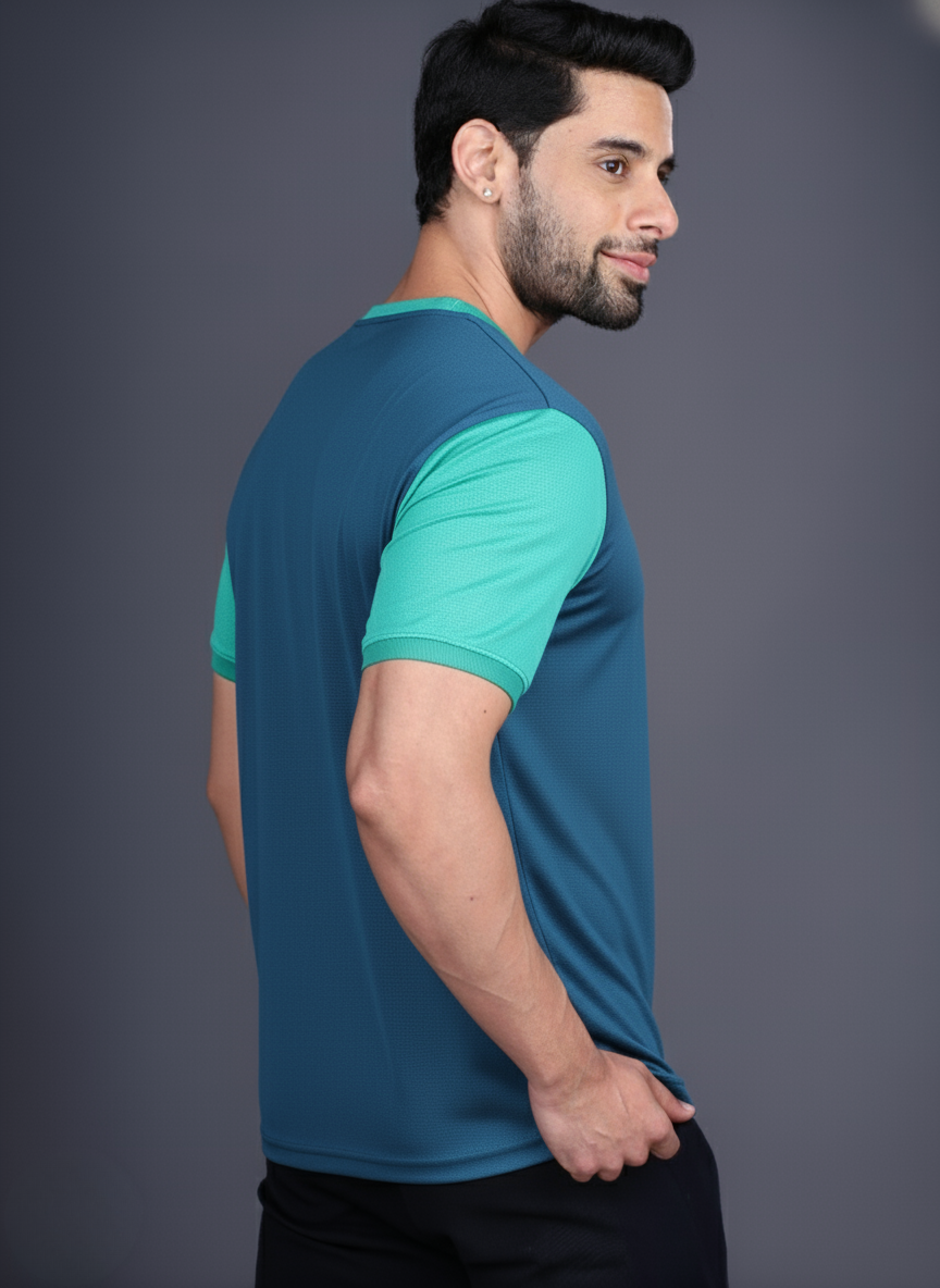 Yoddha Mesh - V neck Turquoise and Scuba T-shirt