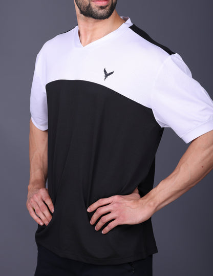 Yoddha Mesh - V neck White and Black T-shirt