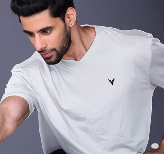 Yoddha Mesh - V neck White T-shirt