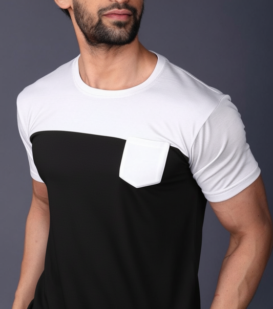 Yoddha Stretch - Round neck White and Black T Shirt