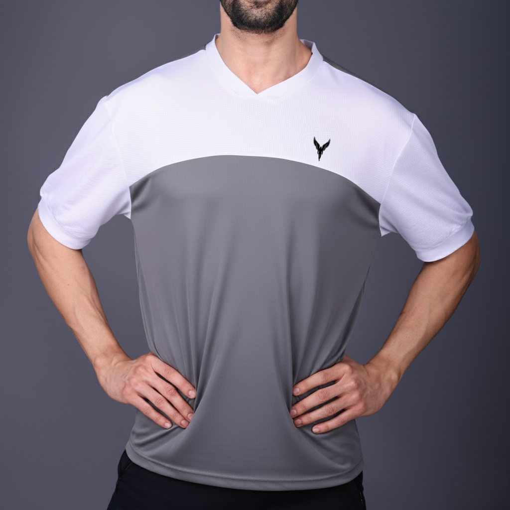 Yoddha Mesh - V neck White and Graphite T-shirt