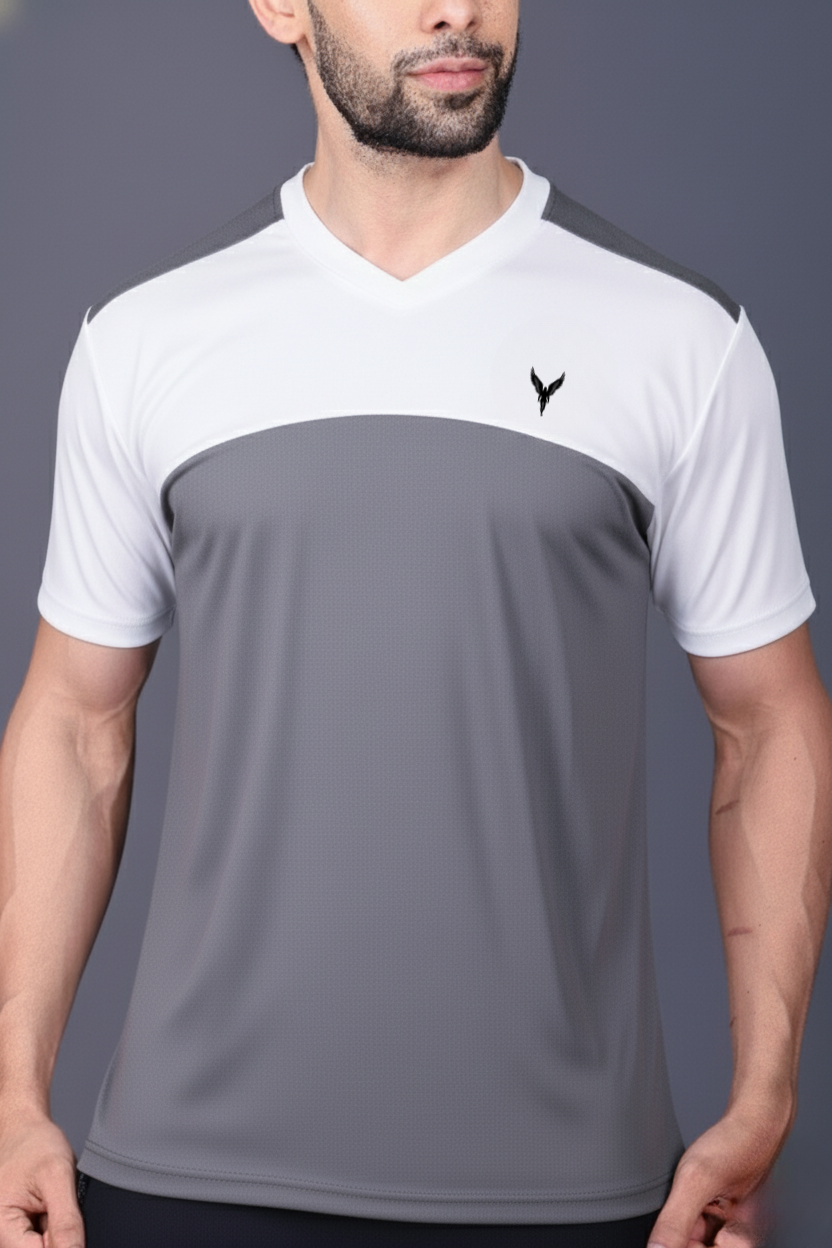 Yoddha Mesh - V neck White and Graphite T-shirt