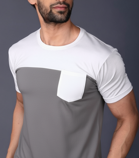 Yoddha Stretch - Round neck White and Grey T Shirt