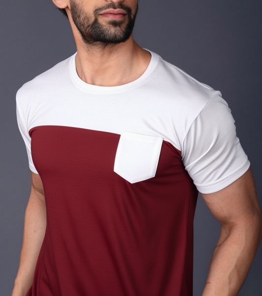 Yoddha Stretch - Round neck White and Maroon T Shirt