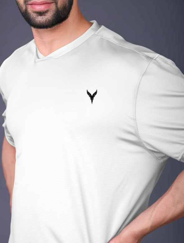 Yoddha Mesh - V neck White T-shirt