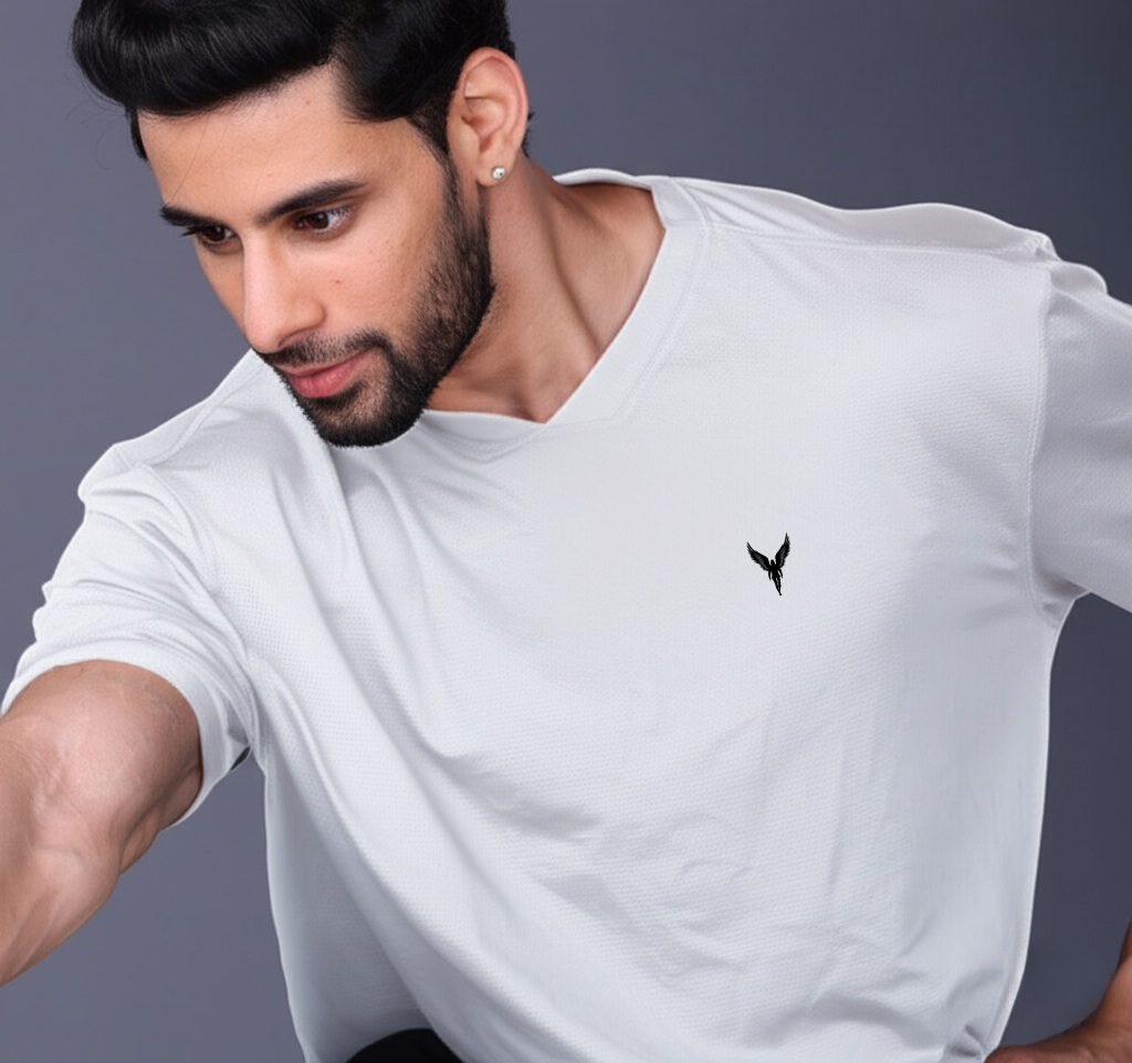 Yoddha Mesh - V neck White T-shirt