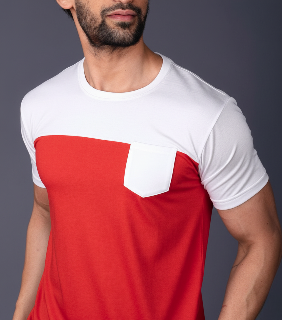 Yoddha Stretch - Round neck White and Red T Shirt