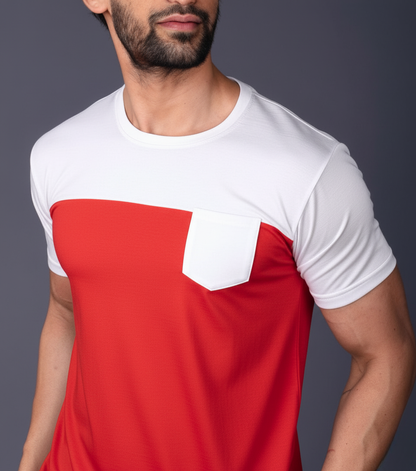 Yoddha Stretch - Round neck White and Red T Shirt