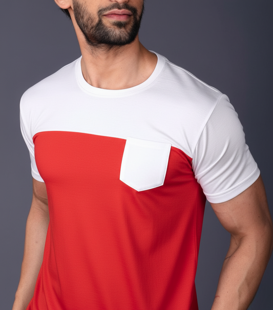 Yoddha Stretch - Round neck White and Red T Shirt